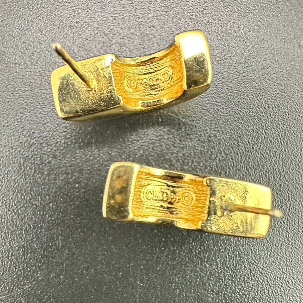 AUTHENTIC Vintage CHRISTIAN DIOR RHINESTONE BAGUETTE GOLD Half Hoop EARRINGS - Picture 5 of 6